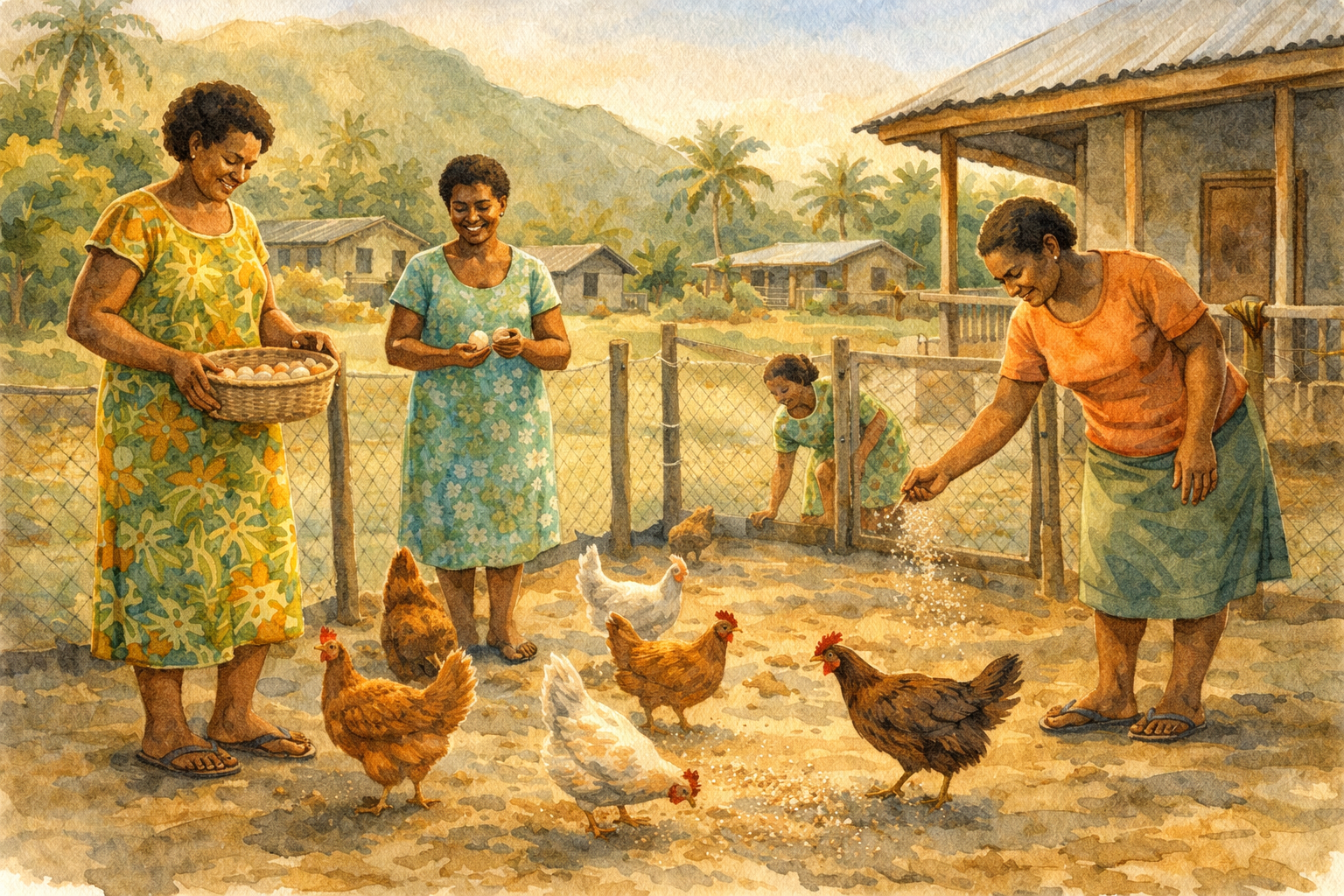 Fiji, Fidschi In Lekanai auf Gau gründen 24 Frauen eine Hühner Kooperative