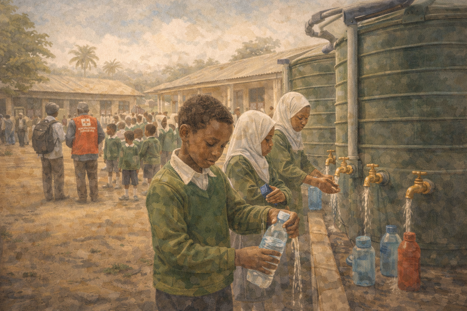 Kenya, Kenia Regenwassertanks nehmen Kindern in Lamu die Wasserlast von den Schultern